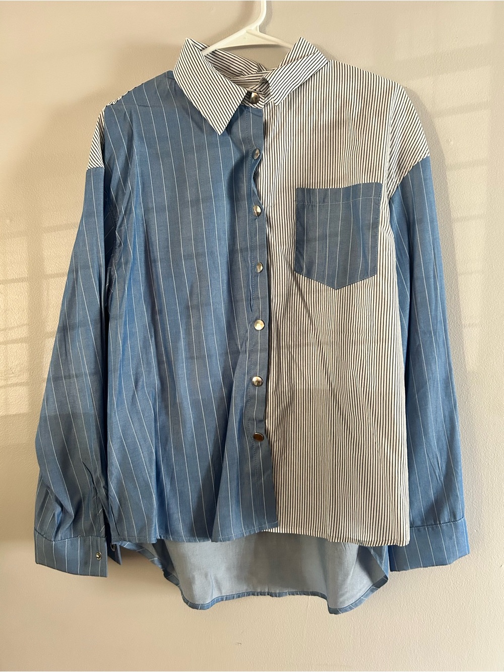 SHEIN Two-Tone Striped Button-Down Shirt - Blue/White